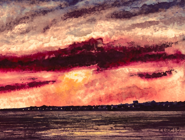 Watercolor of sunset