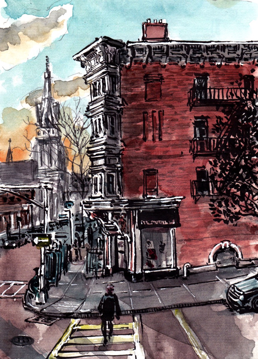 Park Slope Sketch • Watercolor over Brushpen